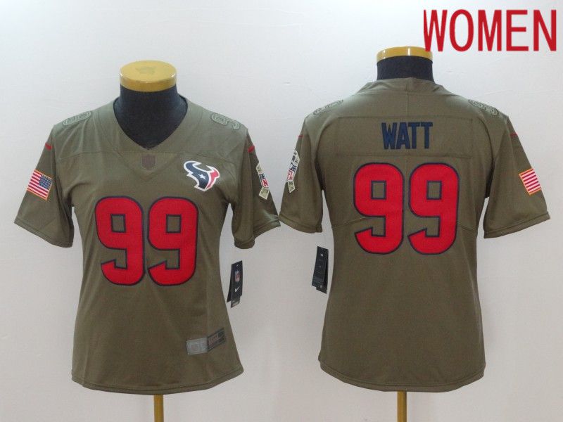 Women Houston Texans 99 Watt Red Nike Olive Salute To Service Limited NFL Jersey